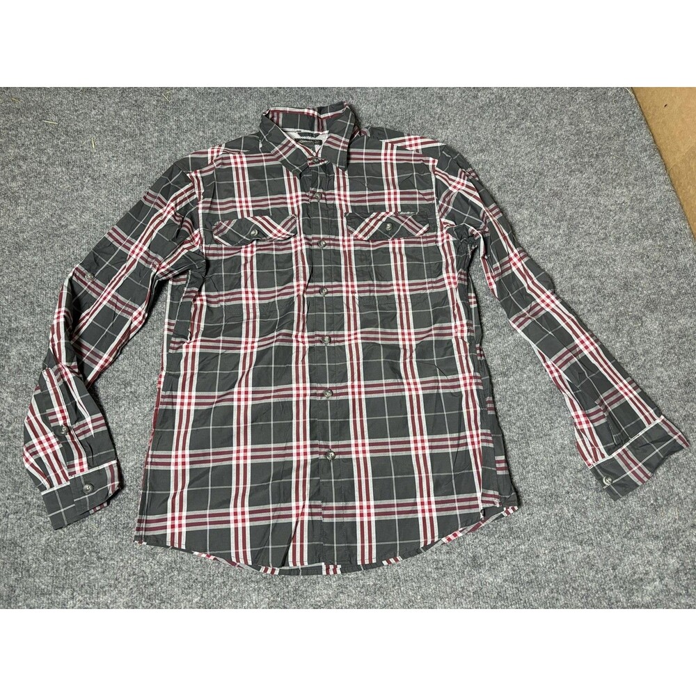 Eddie Bauer Shirt Mens M Gray Plaid Long Sleeve Woven Button-Up Casual Pockets